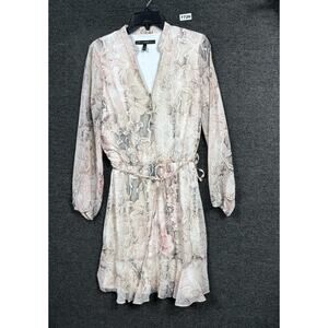 White House Black Market Snakeprint Blouson Dress Womens Sz 6 Beige Long sleeve